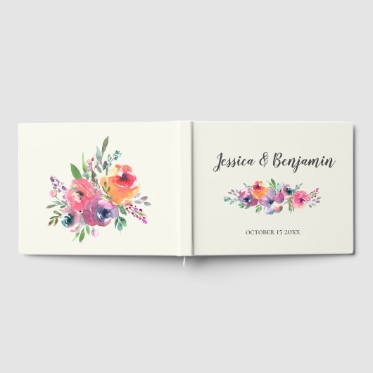 Eenvoudige Waterverf bloemen Modern Elegant Weddin Gastenboek (Volledig)