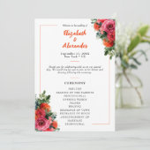 Eenvoudige Waterverf Bloemen Sinaasappel & Roze br Programmakaart (Staand voorkant)