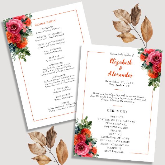 Eenvoudige Waterverf Bloemen Sinaasappel & Roze br Programmakaart