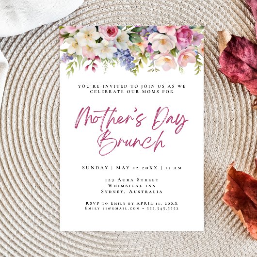 Eenvoudige waterverf bloemetjes moederdag brunch kaart