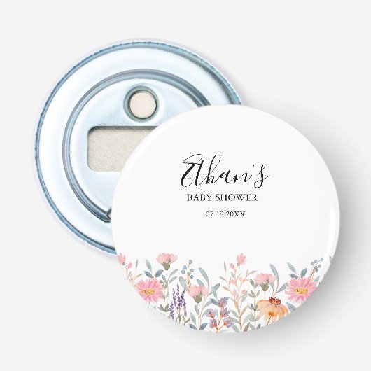 Eenvoudige Waterverf Bloemetuin Baby Shower Button Flesopener (Voorkant)