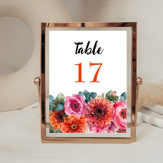 Eenvoudige waterverf bloemige oranje & roze bruilo kaart