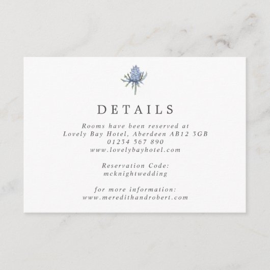 Eenvoudige Waterverf Blue Thistle Wedding Informatiekaartje (Voorkant)