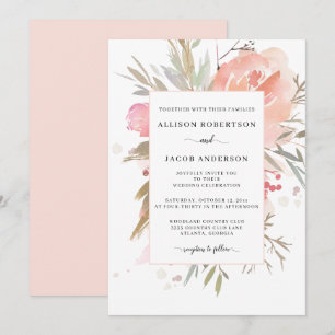 Eenvoudige Waterverf Blush Pink Floral Wedding Kaart