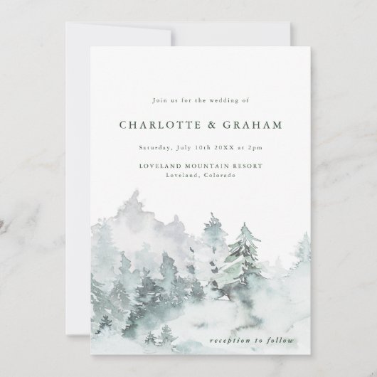 Eenvoudige Waterverf Bos bruiloft uitnodiging (Voorkant)