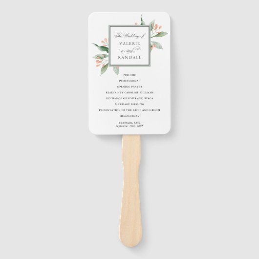 Eenvoudige Waterverf Botanisch huwelijksprogramma Handwaaier (Voorkant)