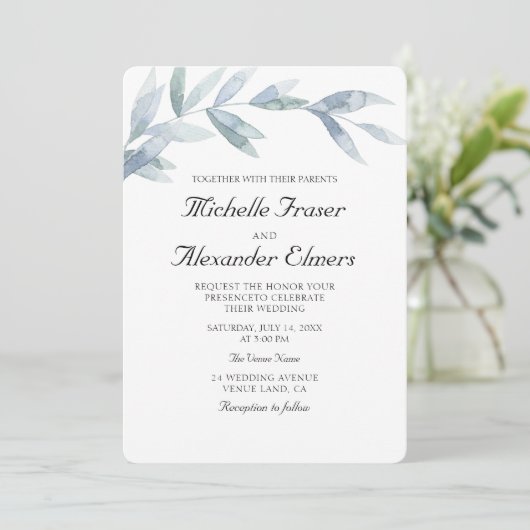 Eenvoudige waterverf botanische bladeren Elegante  Kaart (Staand voorkant)