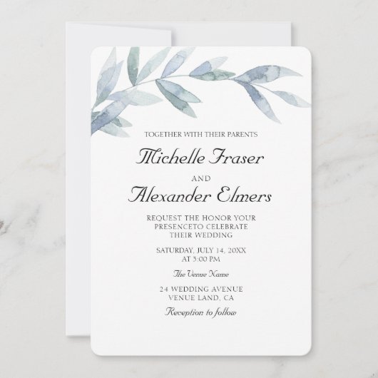 Eenvoudige waterverf botanische bladeren Elegante  Kaart (Voorkant)