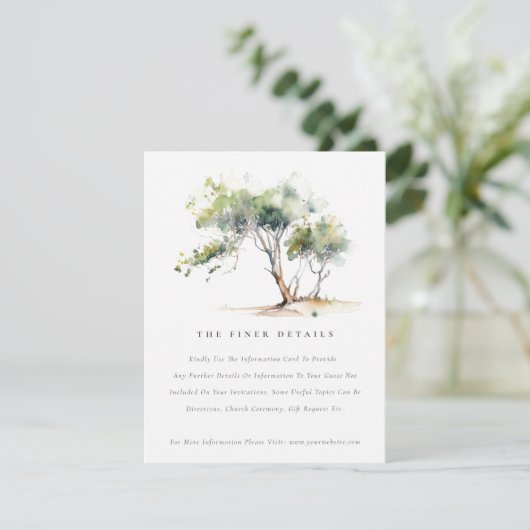 Eenvoudige Waterverf Botanische Boom Trouwdetails Informatiekaartje (Staand voorkant)