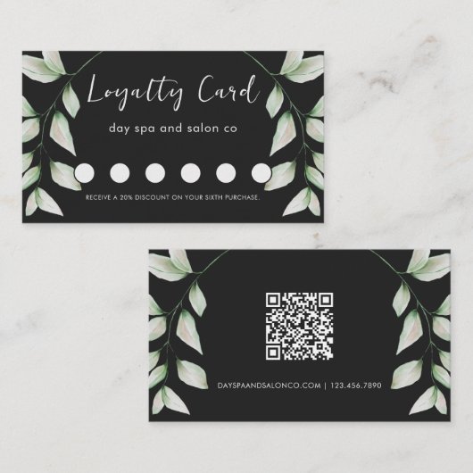 Eenvoudige Waterverf Botanische QR-code zwart Klantenkaartje (Voorkant / Achterkant)