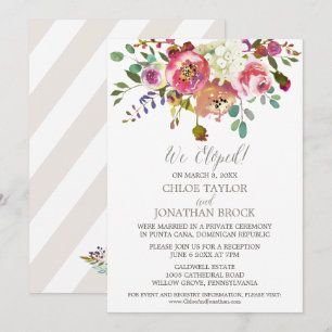 Eenvoudige Waterverf Bouquet Elopement Reception Kaart
