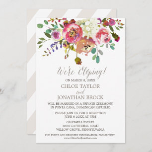 Eenvoudige Waterverf Bouquet Elopement Reception Kaart