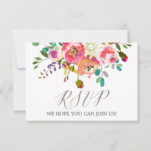 Eenvoudige Waterverf Bouquet Website RSVP Card (Voorkant)