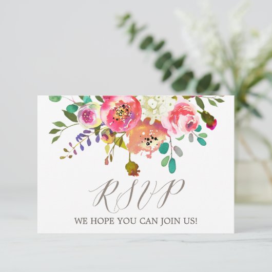 Eenvoudige Waterverf Bouquet Website RSVP Card (Staand voorkant)