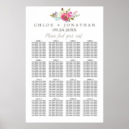 Eenvoudige Waterverf Bouquet Wedding Seating Chart Poster