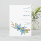 Eenvoudige waterverf bruin blauw bloemen bruiloft kaart (Staand voorkant)