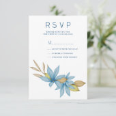 Eenvoudige waterverf bruin blauw bloemen RSVP Kaart (Staand voorkant)