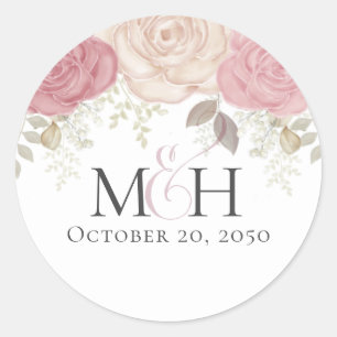 Eenvoudige Waterverf Burgundy Floral Monogram Wedd Ronde Sticker