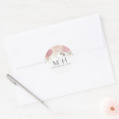 Eenvoudige Waterverf Burgundy Floral Monogram Wedd Ronde Sticker (Envelop)