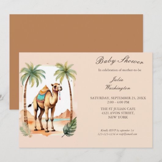 Eenvoudige Waterverf Camel Baby shower Kaart (Voorkant / Achterkant)
