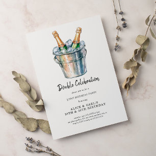 Eenvoudige Waterverf Champagne Dubbel Verjaardagsf Kaart