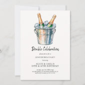 Eenvoudige Waterverf Champagne Dubbel Verjaardagsf Kaart (Voorkant)