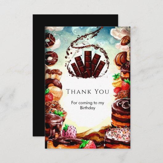 Eenvoudige Waterverf Chocolade Verjaardag Bedankkaart (Voorkant / Achterkant)