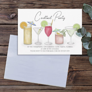 Eenvoudige Waterverf Cocktails Dranken Whimsical P Kaart
