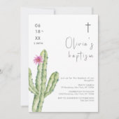 Eenvoudige Waterverf Cuctus Flower Cross doop Kaart (Voorkant)