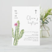 Eenvoudige Waterverf Cuctus Flower Cross doop Kaart (Staand voorkant)