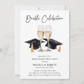 Eenvoudige Waterverf Double Graduation Party Kaart (Voorkant)