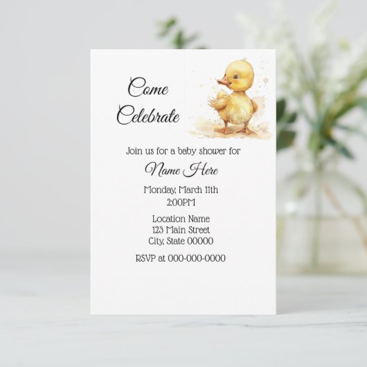 Eenvoudige Waterverf eendje Baby shower Kaart (Staand voorkant)