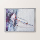 Eenvoudige waterverf en inkt van leaning Sailboat Legpuzzel (Horizontaal)