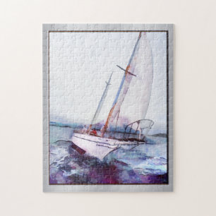 Eenvoudige waterverf en inkt van leaning Sailboat Legpuzzel