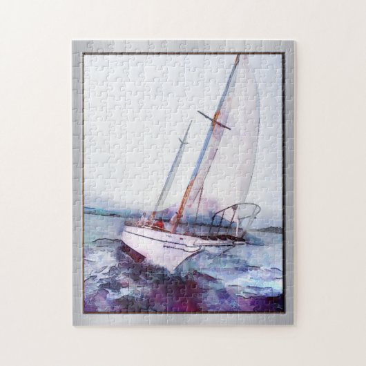 Eenvoudige waterverf en inkt van leaning Sailboat Legpuzzel (Verticaal)