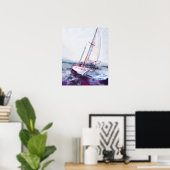 Eenvoudige waterverf en inkt van leaning Sailboat Poster (Thuiskantoor)
