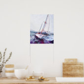Eenvoudige waterverf en inkt van leaning Sailboat Poster (Keuken)