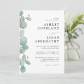 Eenvoudige Waterverf Eucalyptus Border Bruiloft Kaart (Staand voorkant)