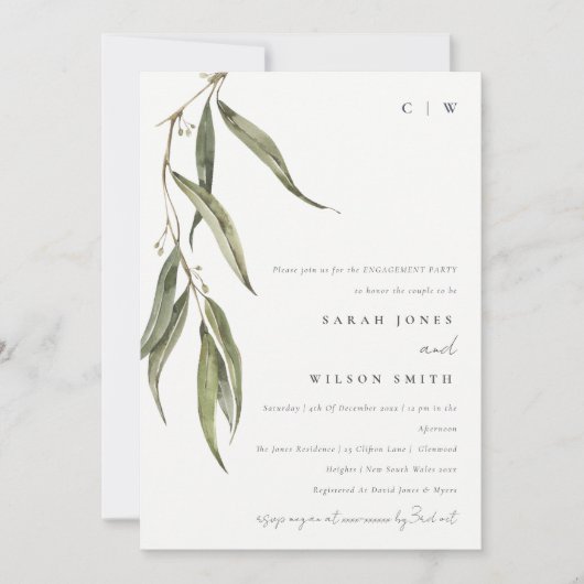 Eenvoudige Waterverf Eucalyptus Botanisch Verlovin Kaart (Voorkant)