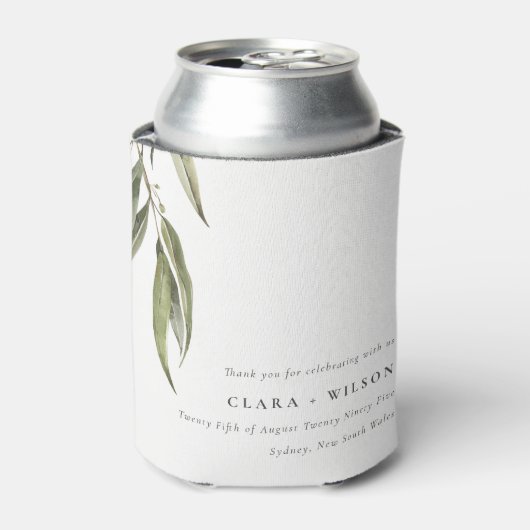 Eenvoudige Waterverf eucalyptus botanische bruilof Blikjeskoeler (Blikje Voorkant)