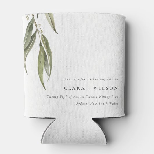 Eenvoudige Waterverf eucalyptus botanische bruilof Blikjeskoeler (Achterkant)