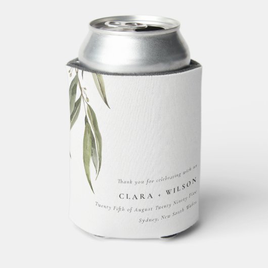 Eenvoudige Waterverf eucalyptus botanische bruilof Blikjeskoeler (Blikje Achterkant)