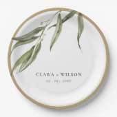 Eenvoudige Waterverf eucalyptus botanische bruilof Papieren Bordje (Voorkant)