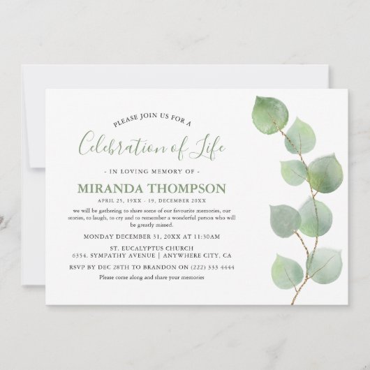 Eenvoudige Waterverf Eucalyptus Celebration of Lif Kaart (Voorkant)