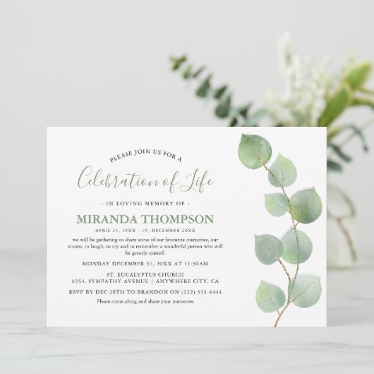 Eenvoudige Waterverf Eucalyptus Celebration of Lif Kaart (Staand voorkant)
