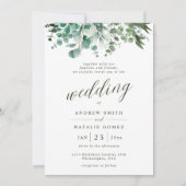 Eenvoudige Waterverf Eucalyptus Greenery Wedding Kaart (Voorkant)