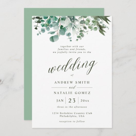 Eenvoudige Waterverf Eucalyptus Greenery Wedding Kaart (Voorkant / Achterkant)