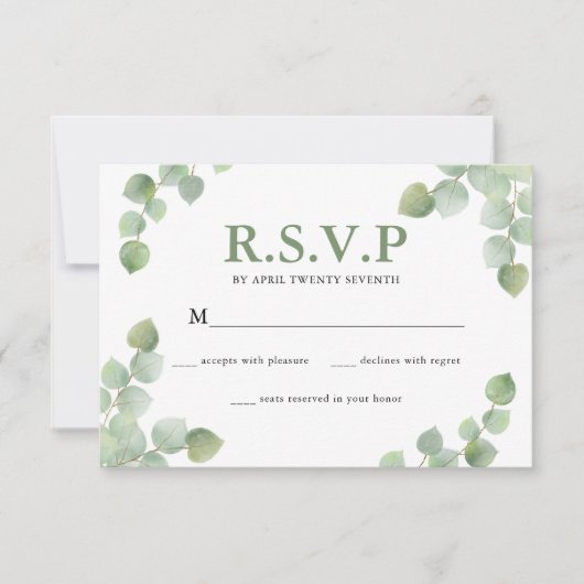 Eenvoudige Waterverf Eucalyptus Greenery Wedding RSVP Kaartje (Voorkant)
