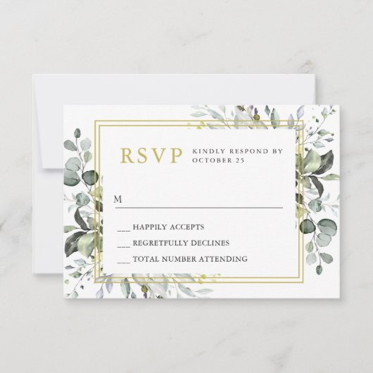 Eenvoudige Waterverf Eucalyptus Weddenschap RSVP Kaartje (Voorkant)