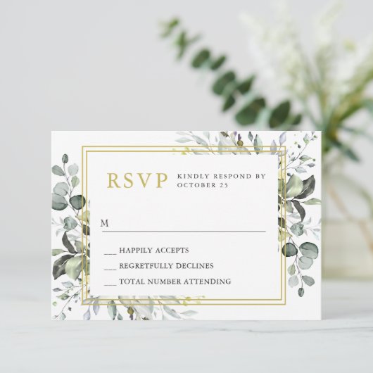 Eenvoudige Waterverf Eucalyptus Weddenschap RSVP Kaartje (Staand voorkant)